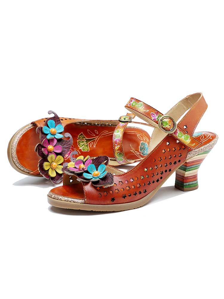Fish Mouth Three Flowers Hollow Sandals