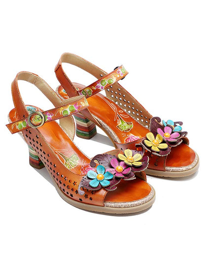 Fish Mouth Three Flowers Hollow Sandals