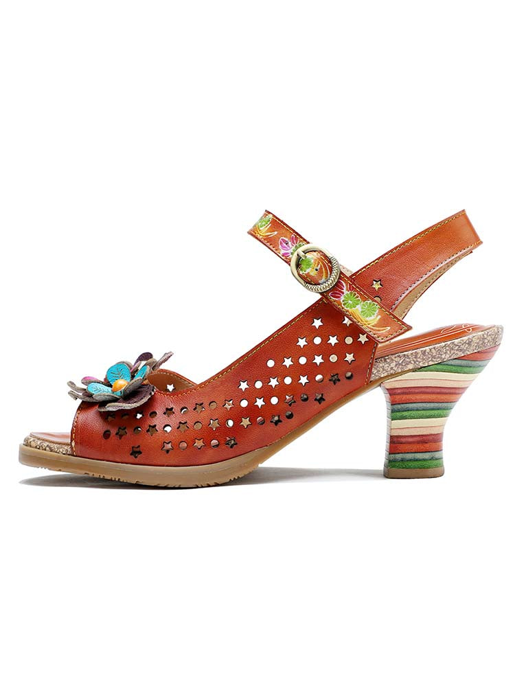 Fish Mouth Three Flowers Hollow Sandals