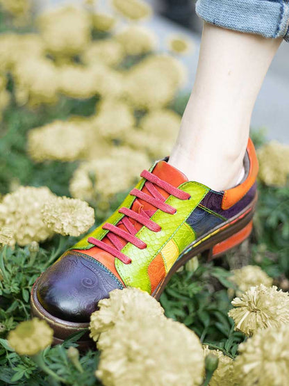 Casual Lace Up Loafers Shoes Women's Leather Comfy Flats