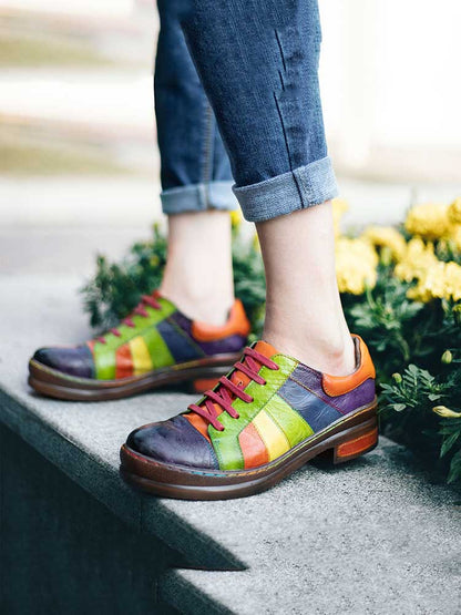 Casual Lace Up Loafers Shoes Women's Leather Comfy Flats