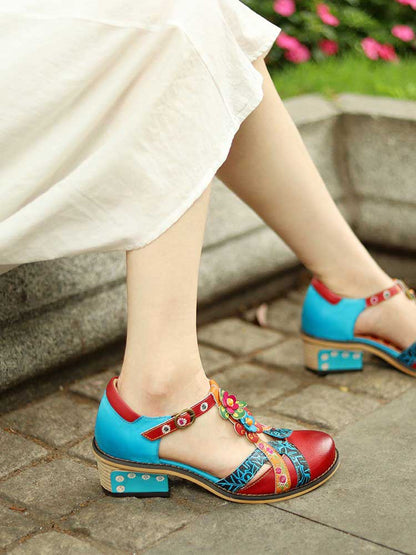Genuine Leather Flower Retro Shoes