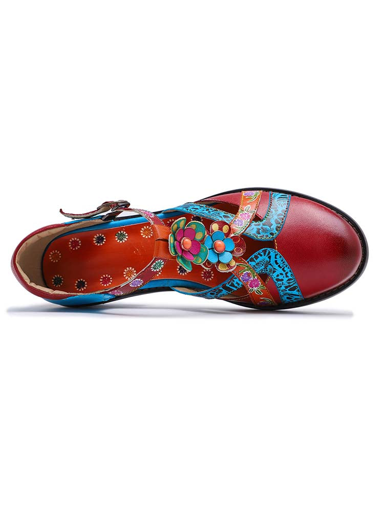Genuine Leather Flower Retro Shoes
