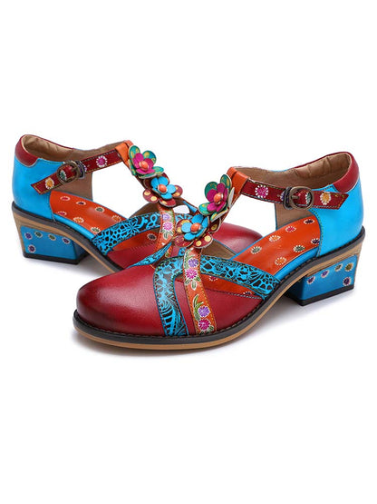 Genuine Leather Flower Retro Shoes