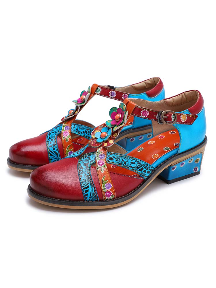 Genuine Leather Flower Retro Shoes