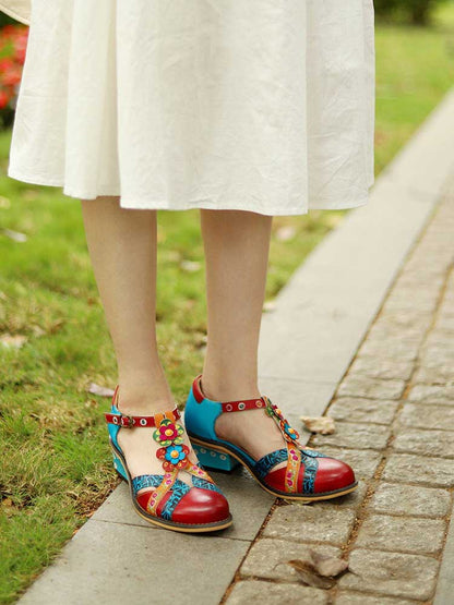 Genuine Leather Flower Retro Shoes