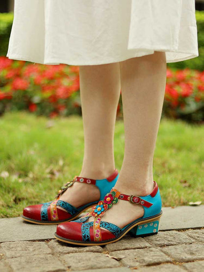Genuine Leather Flower Retro Shoes