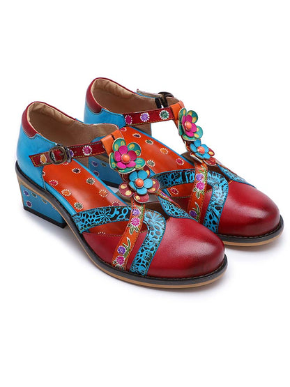 Genuine Leather Flower Retro Shoes