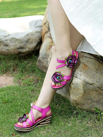 Gorgeous Handmade Rose Wedge Sandals