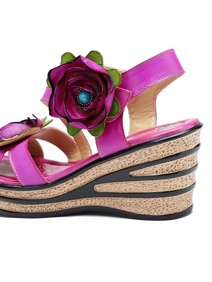 Gorgeous Handmade Rose Wedge Sandals
