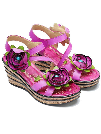 Gorgeous Handmade Rose Wedge Sandals