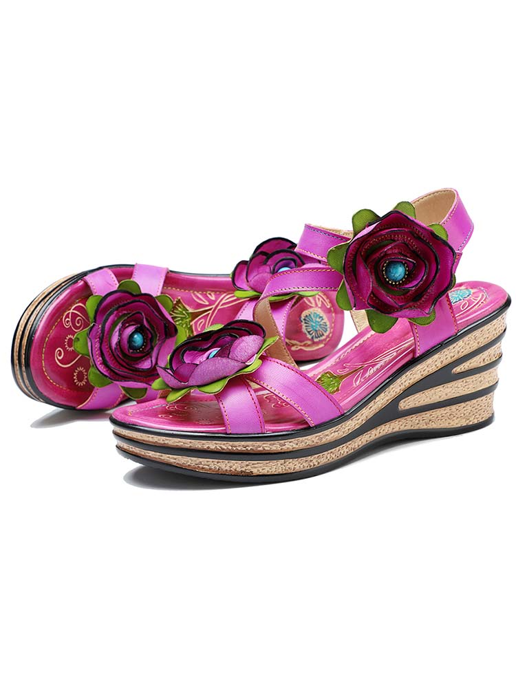 Gorgeous Handmade Rose Wedge Sandals