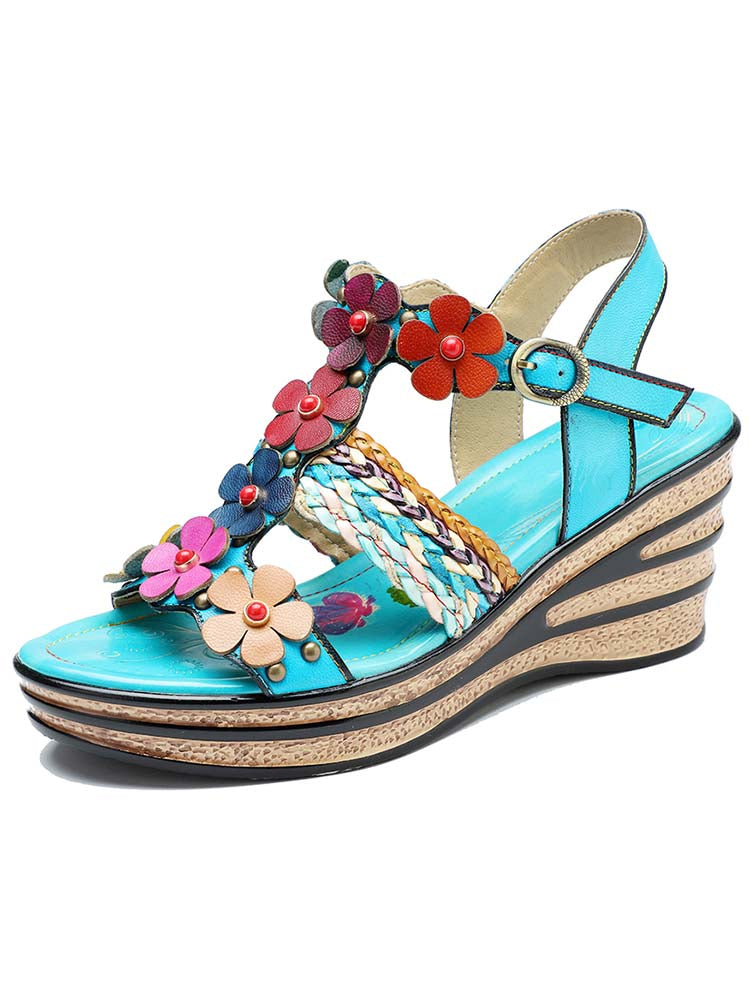 Handmade Flowers Wedge Sandals