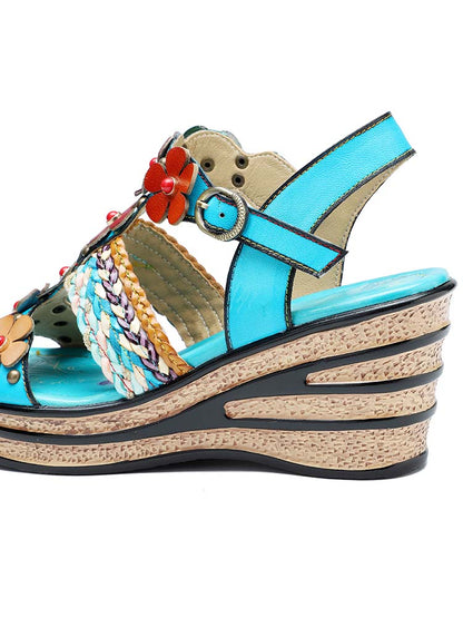 Handmade Flowers Wedge Sandals