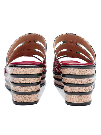 Triple Flowers Purle Wedge Slippers