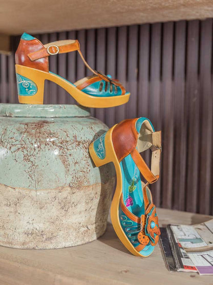 Vintage Handmade Fish Mouth Floral Sandals