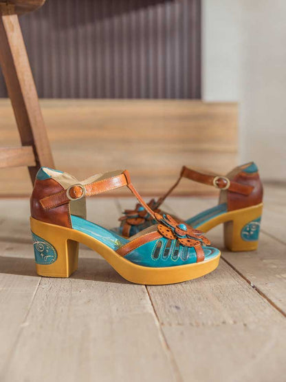 Vintage Handmade Fish Mouth Floral Sandals