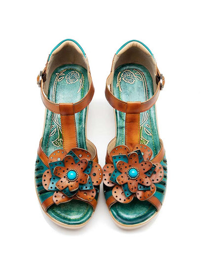 Vintage Handmade Fish Mouth Floral Sandals