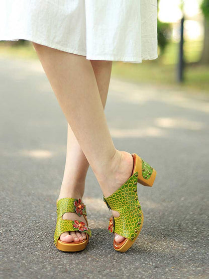 Vintage Handmade Fish Mouth Floral Sandals