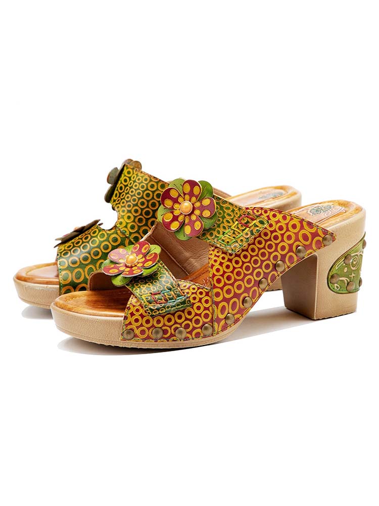 Vintage Handmade Fish Mouth Floral Sandals