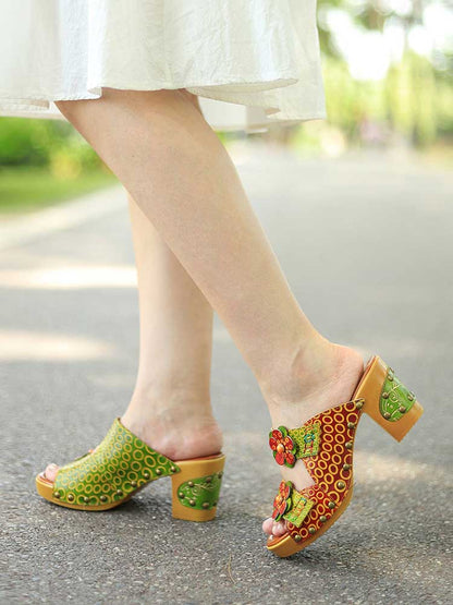 Vintage Handmade Fish Mouth Floral Sandals