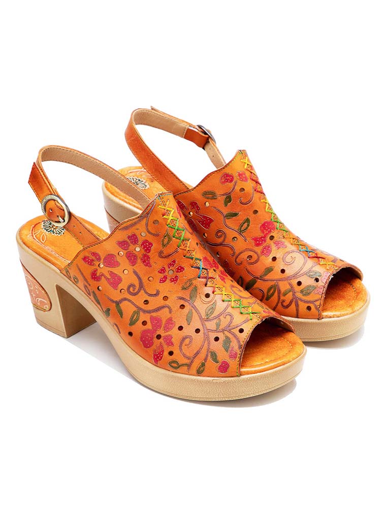 Fish Mouth Genuine Leather High Heel Sandals