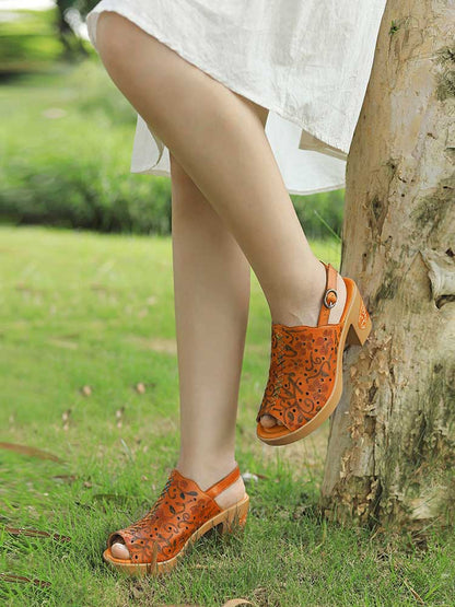 Fish Mouth Genuine Leather High Heel Sandals