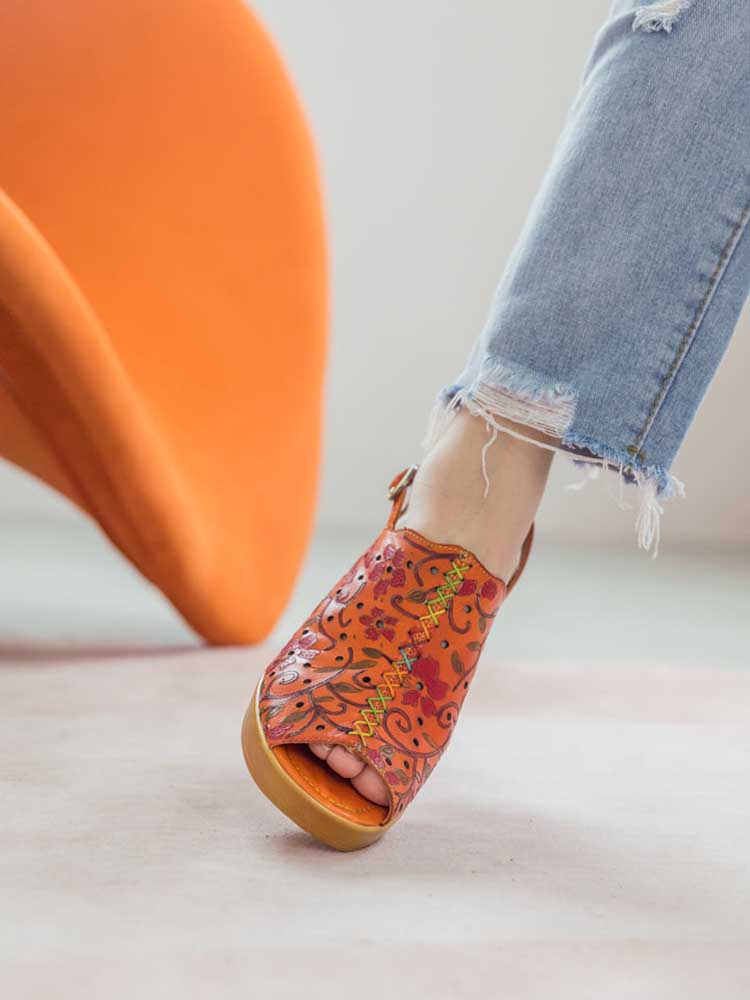 Fish Mouth Genuine Leather High Heel Sandals