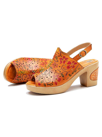 Fish Mouth Genuine Leather High Heel Sandals