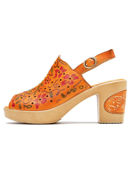 Fish Mouth Genuine Leather High Heel Sandals