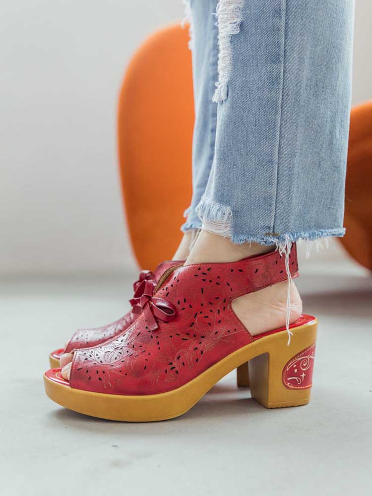 Vintage Handmade Fish Mouth Hollow Sandals