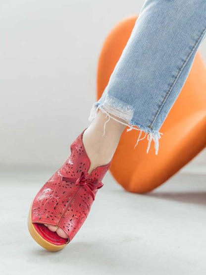 Vintage Handmade Fish Mouth Hollow Sandals