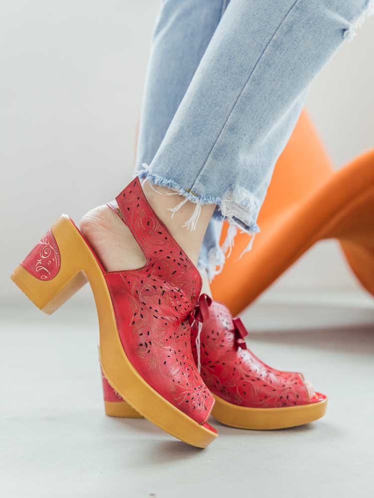 Vintage Handmade Fish Mouth Hollow Sandals