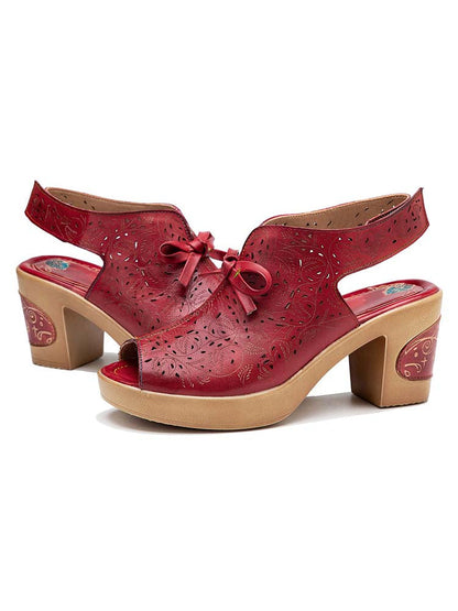 Vintage Handmade Fish Mouth Hollow Sandals