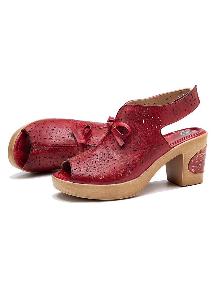 Vintage Handmade Fish Mouth Hollow Sandals