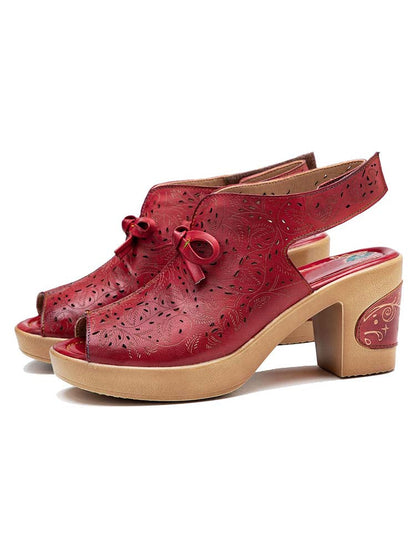 Vintage Handmade Fish Mouth Hollow Sandals