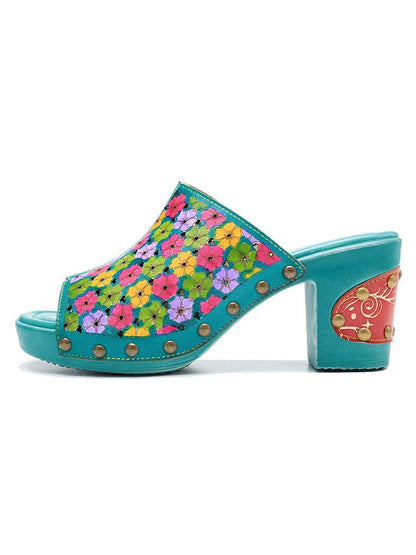 Retro Handmade Four-color Printed Sandals