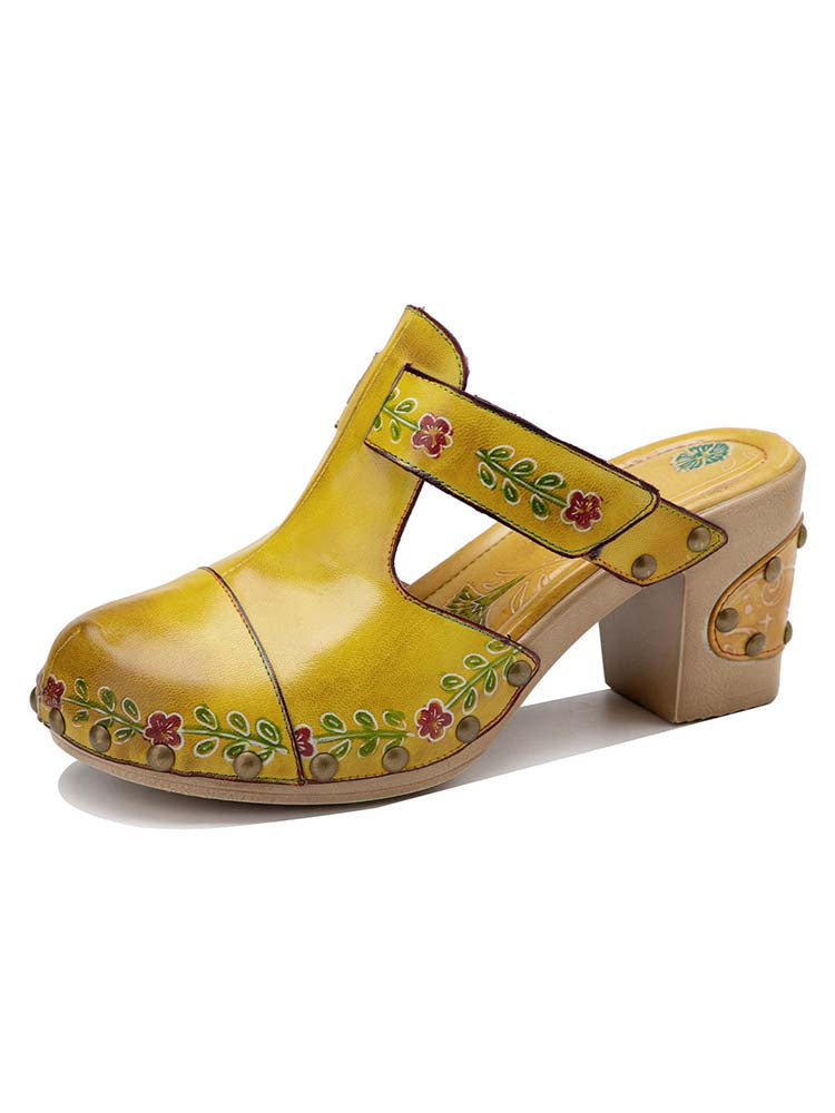 Vintage Handmade Round Toe Floral Slippers