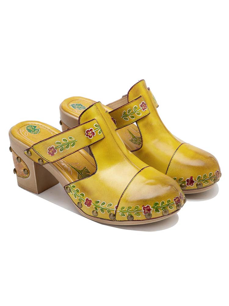 Vintage Handmade Round Toe Floral Slippers