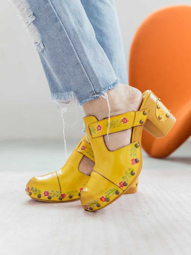 Vintage Handmade Round Toe Floral Slippers