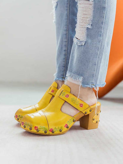 Vintage Handmade Round Toe Floral Slippers