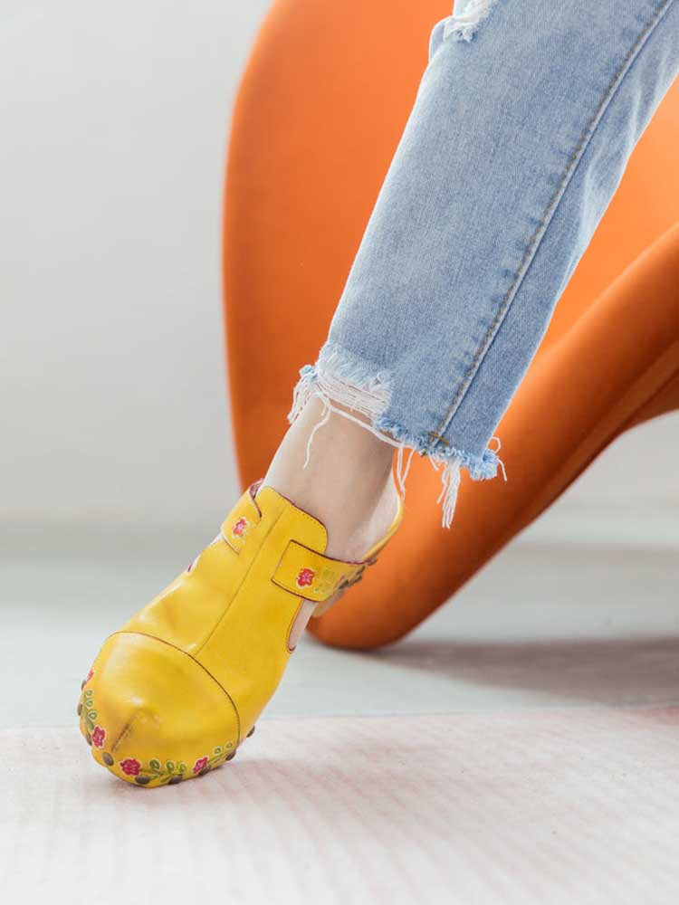 Vintage Handmade Round Toe Floral Slippers