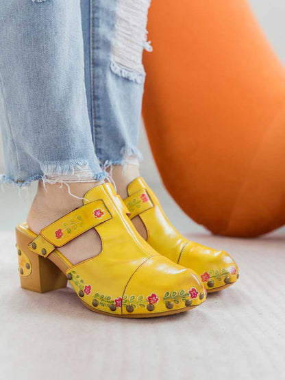 Vintage Handmade Round Toe Floral Slippers