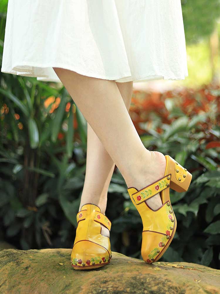 Vintage Handmade Round Toe Floral Slippers