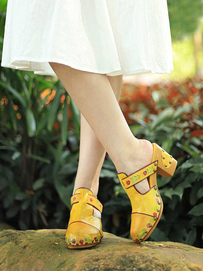 Vintage Handmade Round Toe Floral Slippers