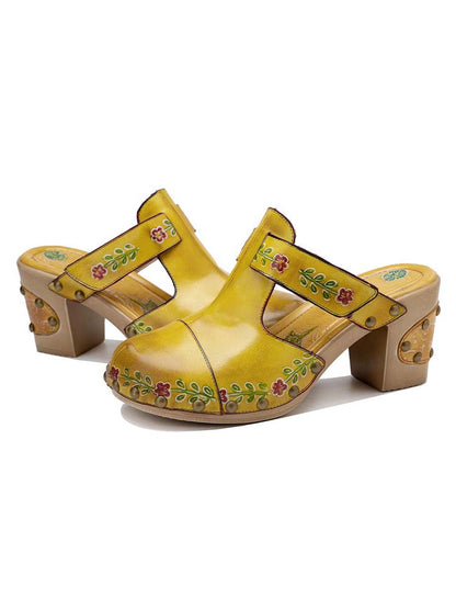 Vintage Handmade Round Toe Floral Slippers