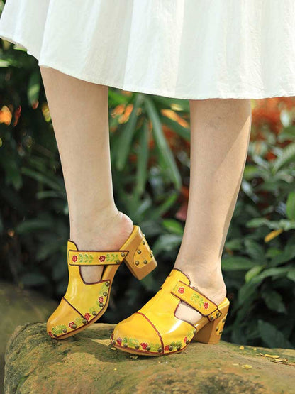 Vintage Handmade Round Toe Floral Slippers