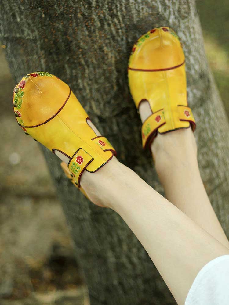 Vintage Handmade Round Toe Floral Slippers