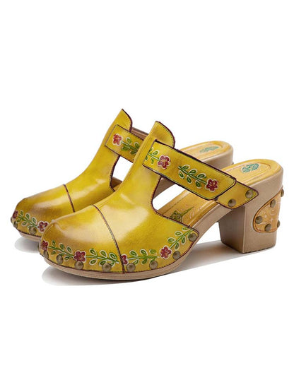 Vintage Handmade Round Toe Floral Slippers