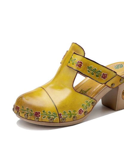 Vintage Handmade Round Toe Floral Slippers